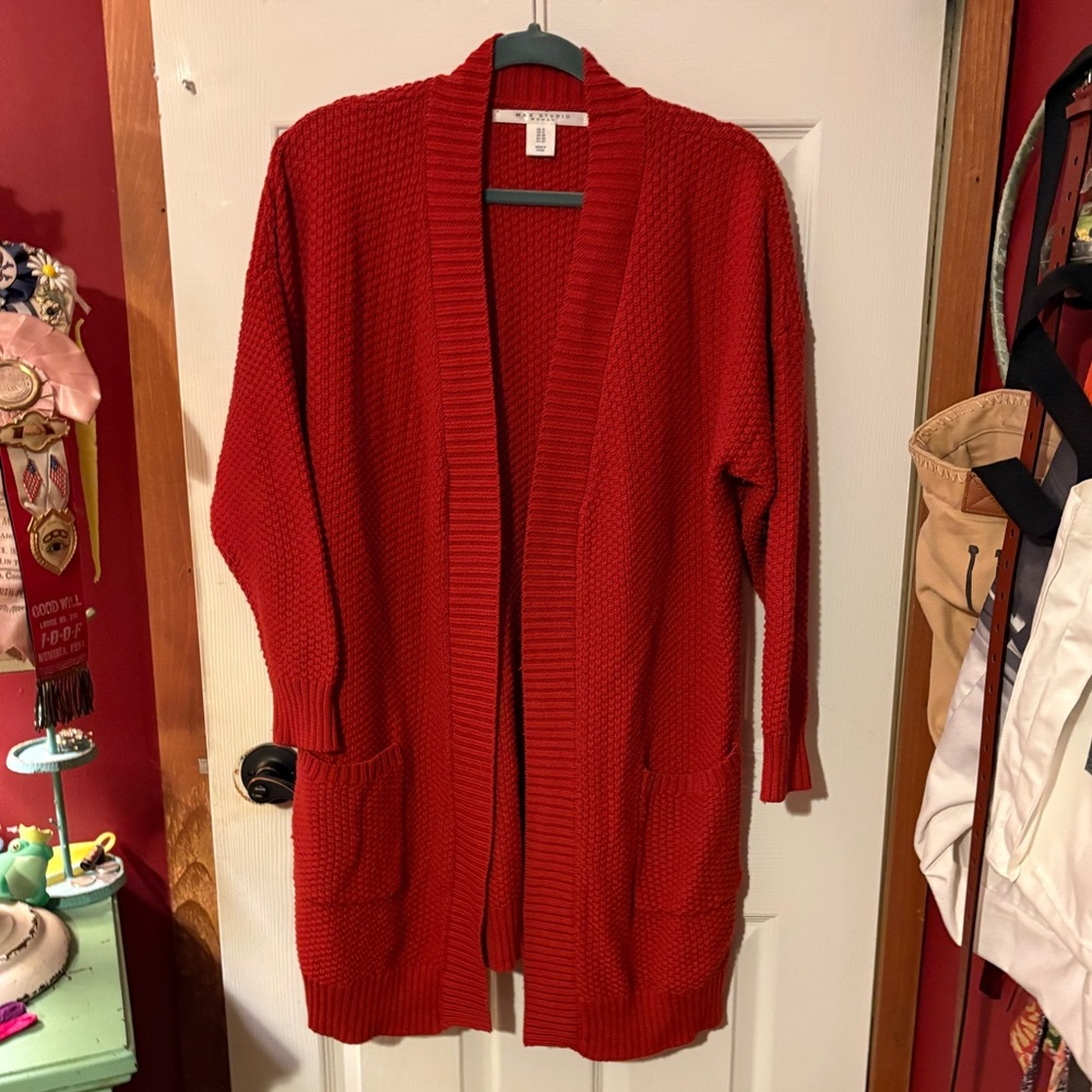 Max Studio Pumpkin Waffle Knit Open Cardigan